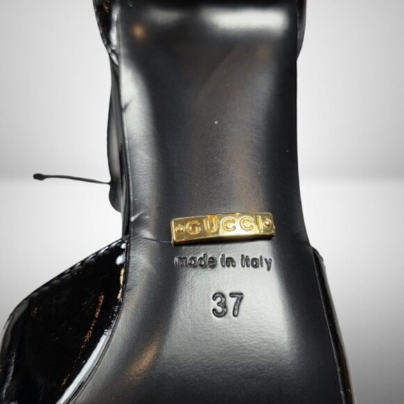 Gucci Priscilla Black Patent Leather Ankle Cuff Pumps Size:37 - Picture 7 of 9